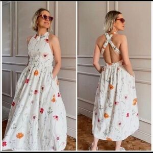 H&M Floral White Midi Dress